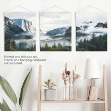Load image into Gallery viewer, Yosemite Valley. US National Park Set of 3 Prints. Foggy Mountain Forest. Unframed Art
