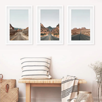 USA Travel Posters. Valley of Fire, Monument Valley, Garden of Gods, Antelope Canyon. White Frames with Mat