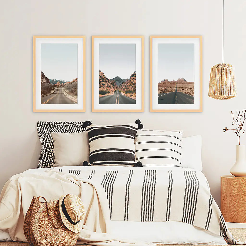 USA Travel Posters. Valley of Fire, Monument Valley, Garden of Gods, Antelope Canyon. Wood Frames with Mat