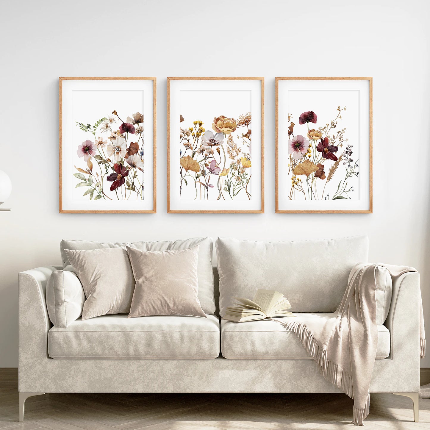 3 Piece Brown and Red Wildflower Wall Art Set