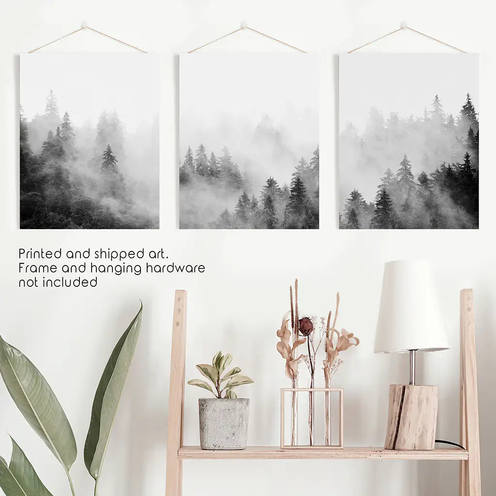 Forest Black White Set of 3 Prints - Unframed Art