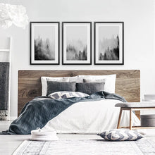 Load image into Gallery viewer, Forest Black White Set of 3 Prints - Black Frames wih Mat

