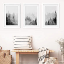 Load image into Gallery viewer, Forest Black White Set of 3 Prints - White Frames with Mat
