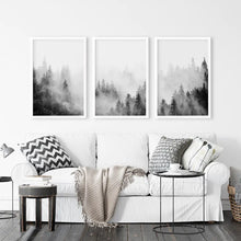 Load image into Gallery viewer, Forest Black White Set of 3 Prints - White Frames

