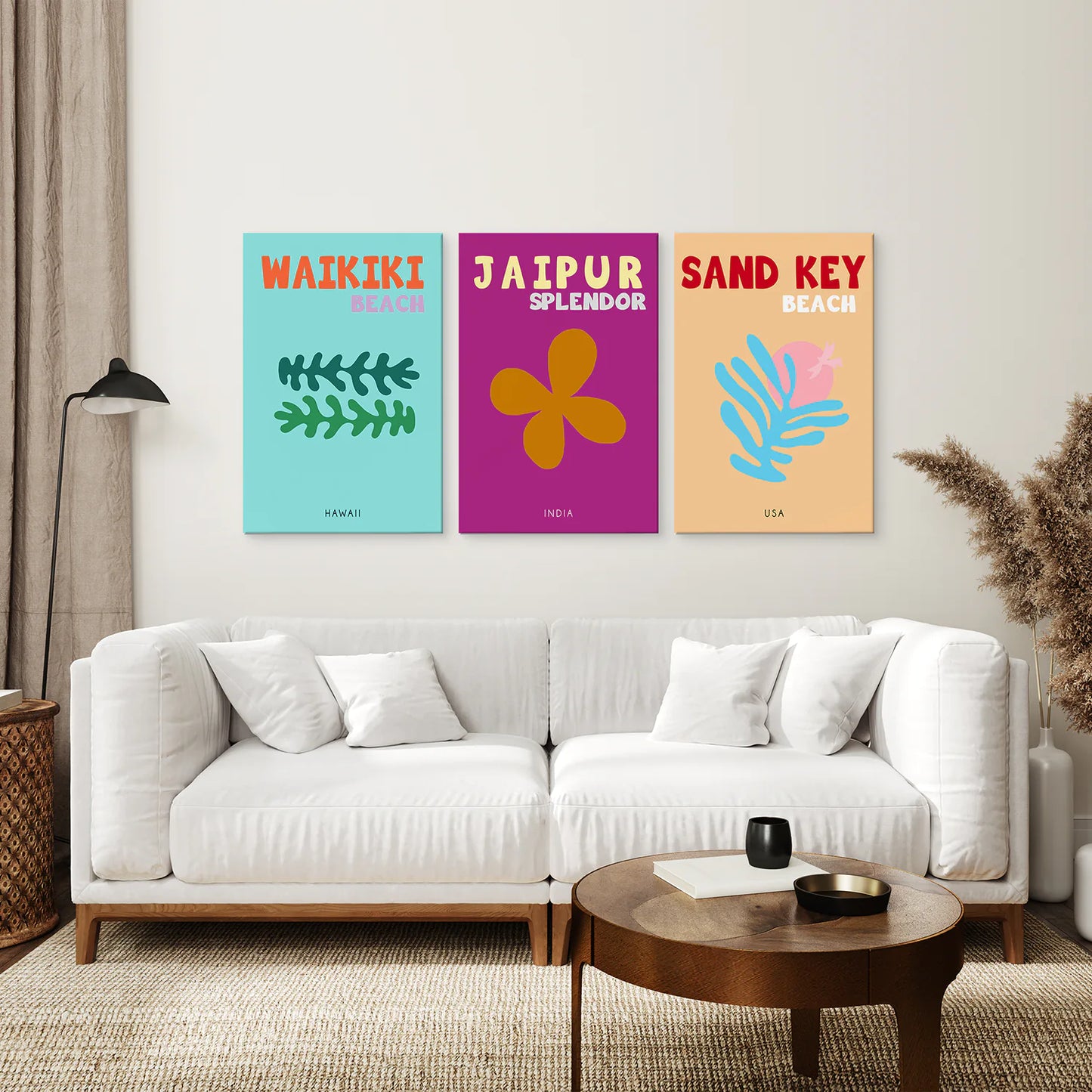 Set of 3 Trendy Y2k Style Posters. Summer Travel Theme. Canvas Print. Living Room