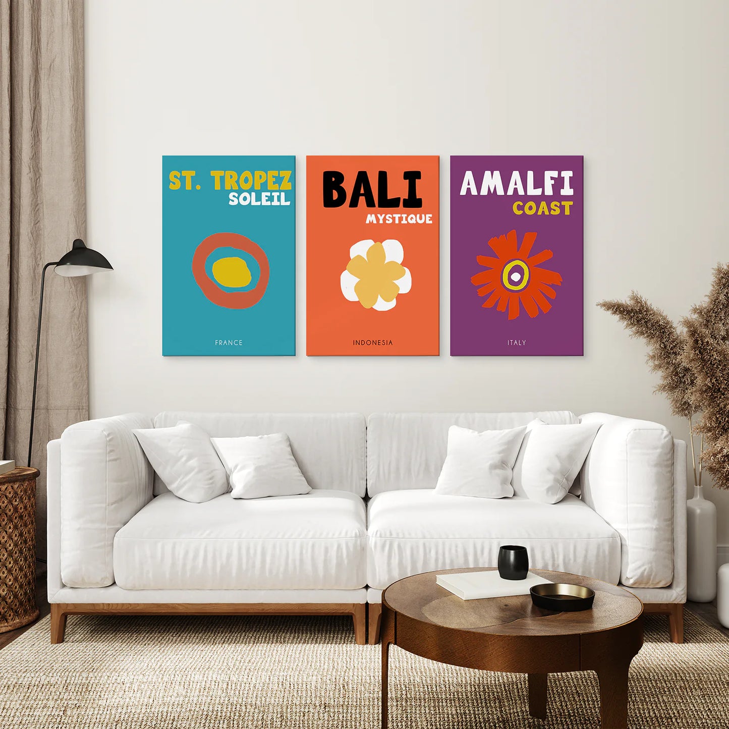 3 Piece Trendy Preppy Style Wall Art Set. Travel Theme. Canvas Print. Living Room