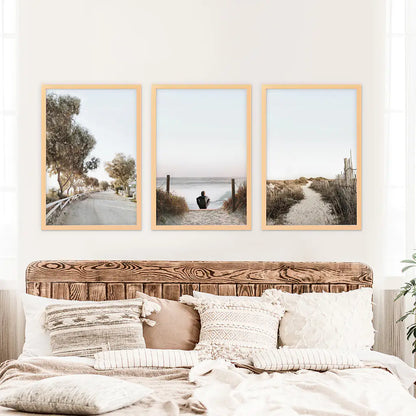 Surfer on the Beach. Coastal 3 Piece Wall Art