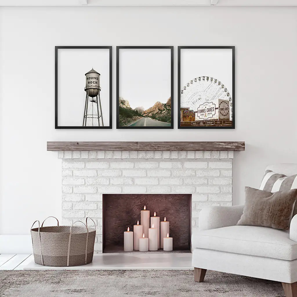 Texas Travel Set of 3 Prints. Water Tower, Ferris Wheel, Road