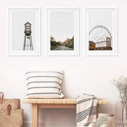 Texas Travel Set of 3 Prints. Water Tower, Ferris Wheel, Road