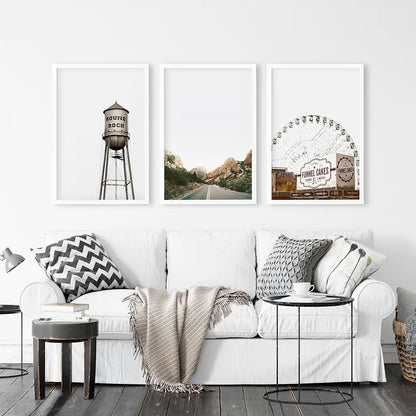 Texas Travel Set of 3 Prints. Water Tower, Ferris Wheel, Road