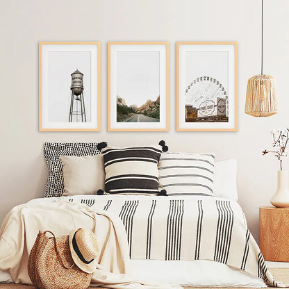 Texas Travel Set of 3 Prints. Water Tower, Ferris Wheel, Road