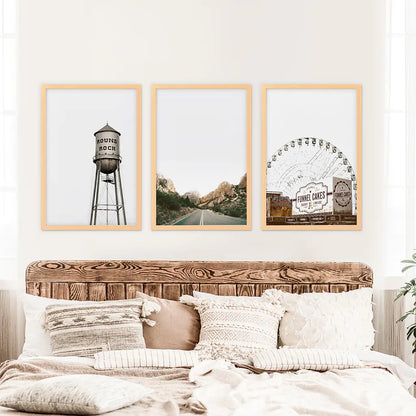 Texas Travel Set of 3 Prints. Water Tower, Ferris Wheel, Road