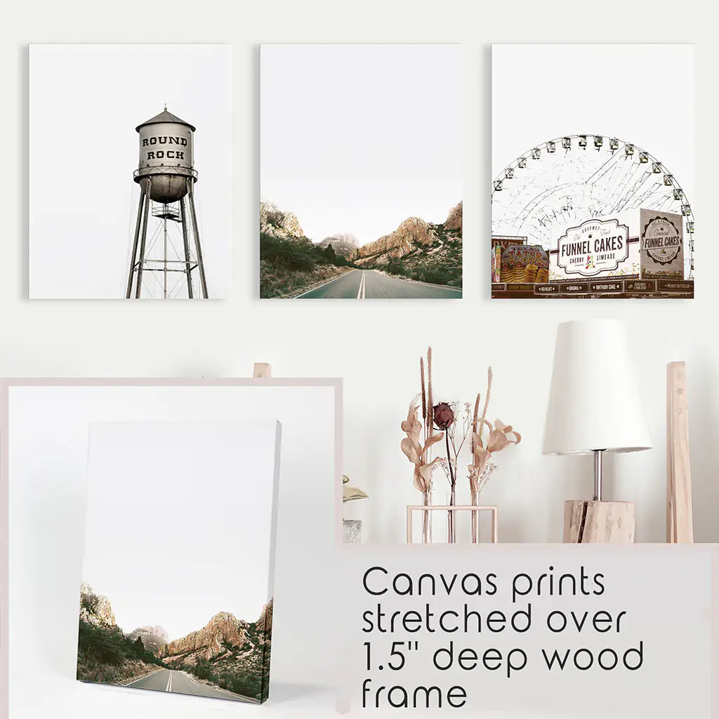 Texas Travel Set of 3 Prints. Water Tower, Ferris Wheel, Road