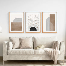 Load image into Gallery viewer, Trendy Mid Century Style Set of 3 Prints. Boho Art. Thinwood Frame with Mat. Living Room
