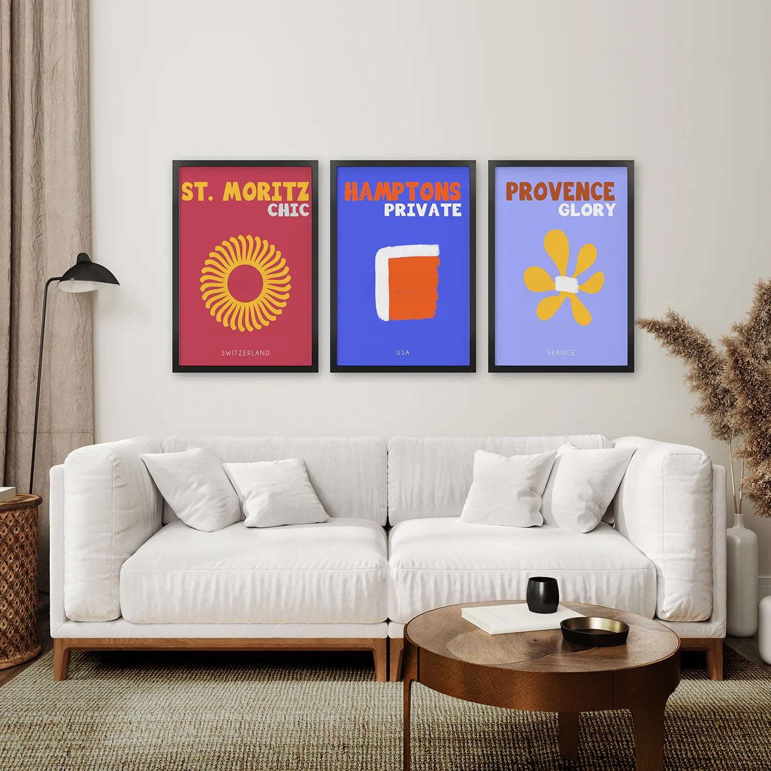 Maximalist Style Set of 3 Posters. Travel Theme. Black Frame. Living Room
