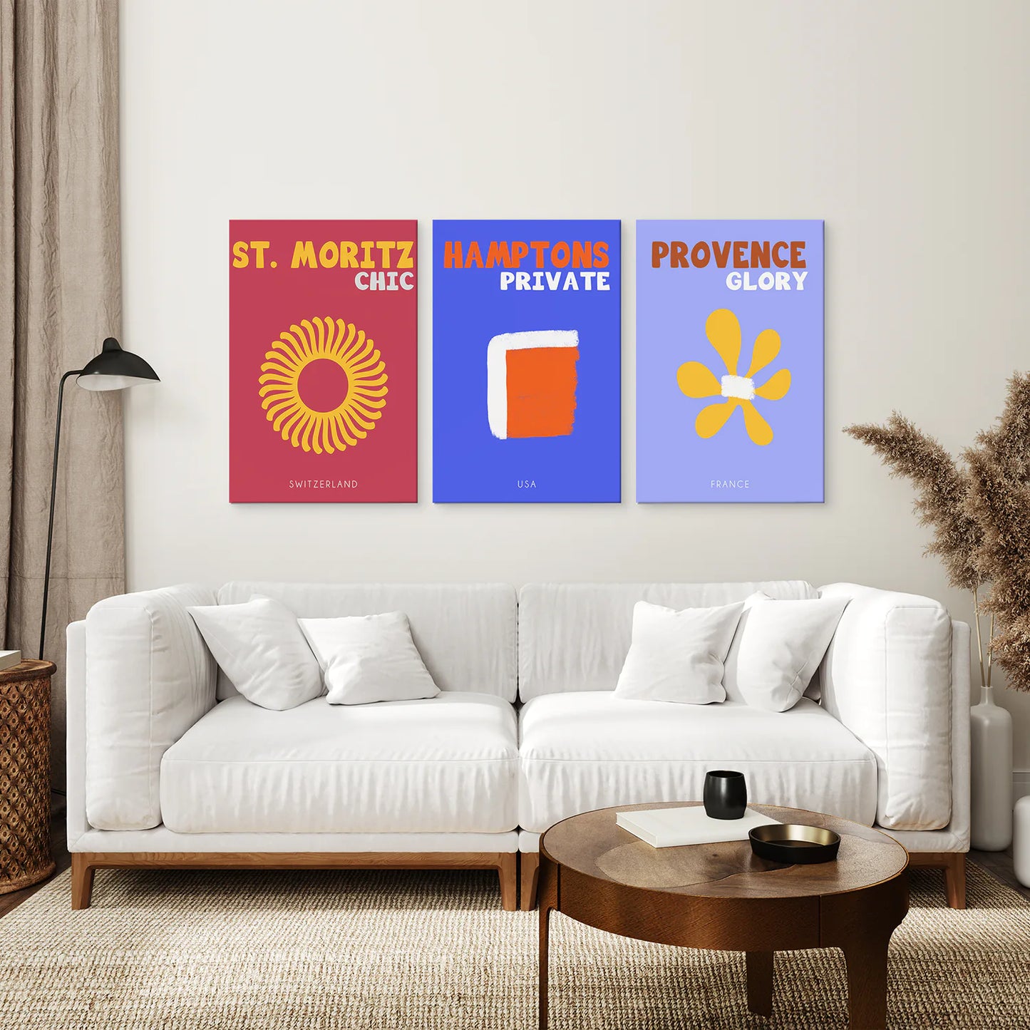 Maximalist Style Set of 3 Posters. Travel Theme. Canvas Print. Living Room