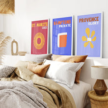 Load image into Gallery viewer, Maximalist Style Set of 3 Posters. Travel Theme. White Frame. Bedroom

