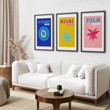 Load image into Gallery viewer, Trendy Maximalist Room Decor Set of 3 Prints. Travel Theme. Black Frame with Mat. Living Room
