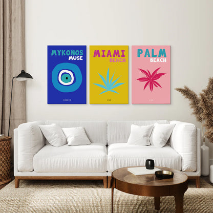 Trendy Maximalist Room Decor Set of 3 Prints. Travel Theme. Canvas Print. Living Room