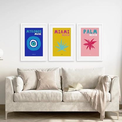 Trendy Maximalist Room Decor Set of 3 Prints. Travel Theme. Living Room