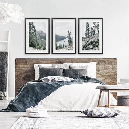 Lake Tahoe, Sierra Nevada. 3 Piece Wall Art. Black Frames with Mat
