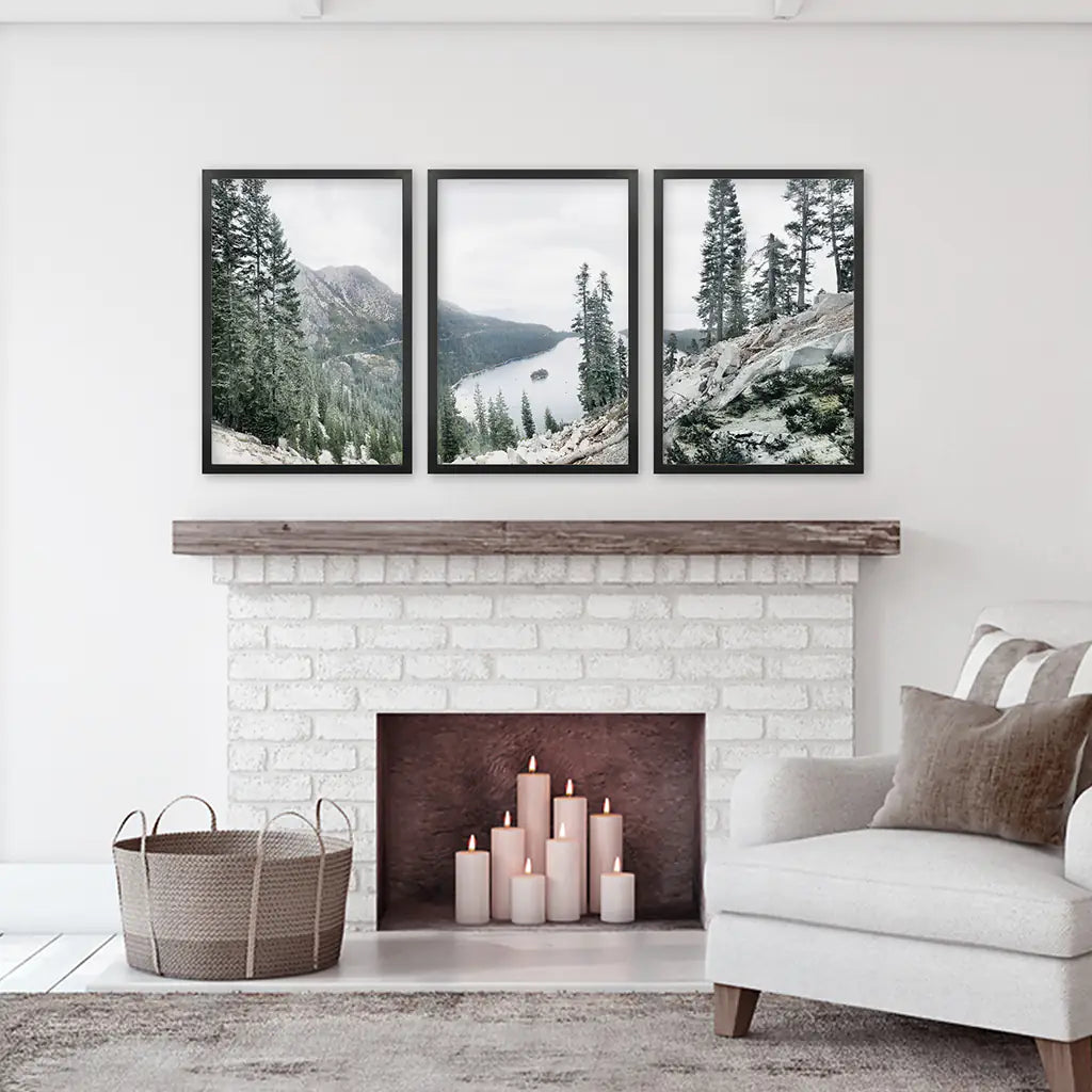 Lake Tahoe, Sierra Nevada. 3 Piece Wall Art. Black Frames