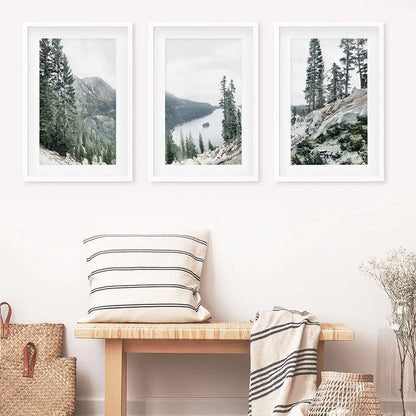 Lake Tahoe, Sierra Nevada. 3 Piece Wall Art. White Frames with Mat