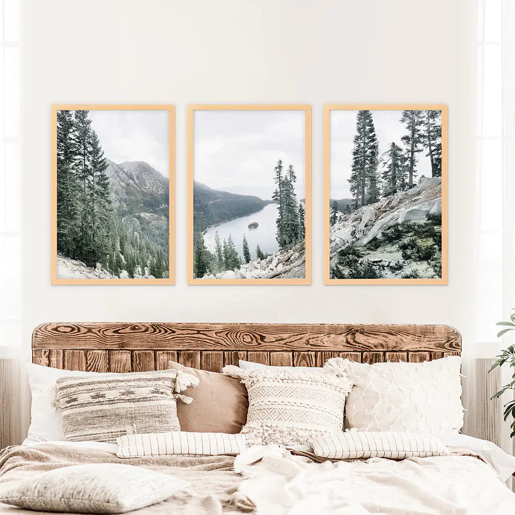 Lake Tahoe, Sierra Nevada. 3 Piece Wall Art. Wood Frames