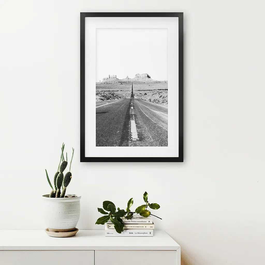 Utah Travel Wall Art Print. Desert Road. Black Frame with Mat