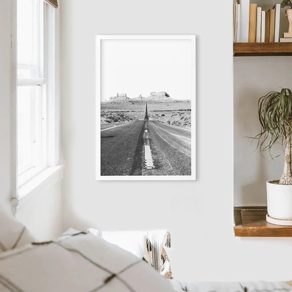 Utah Travel Wall Art Print. Desert Road. White Frame