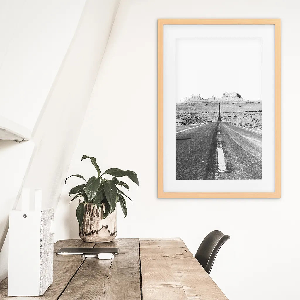 Utah Travel Wall Art Print. Desert Road. Wood Frame with Mat