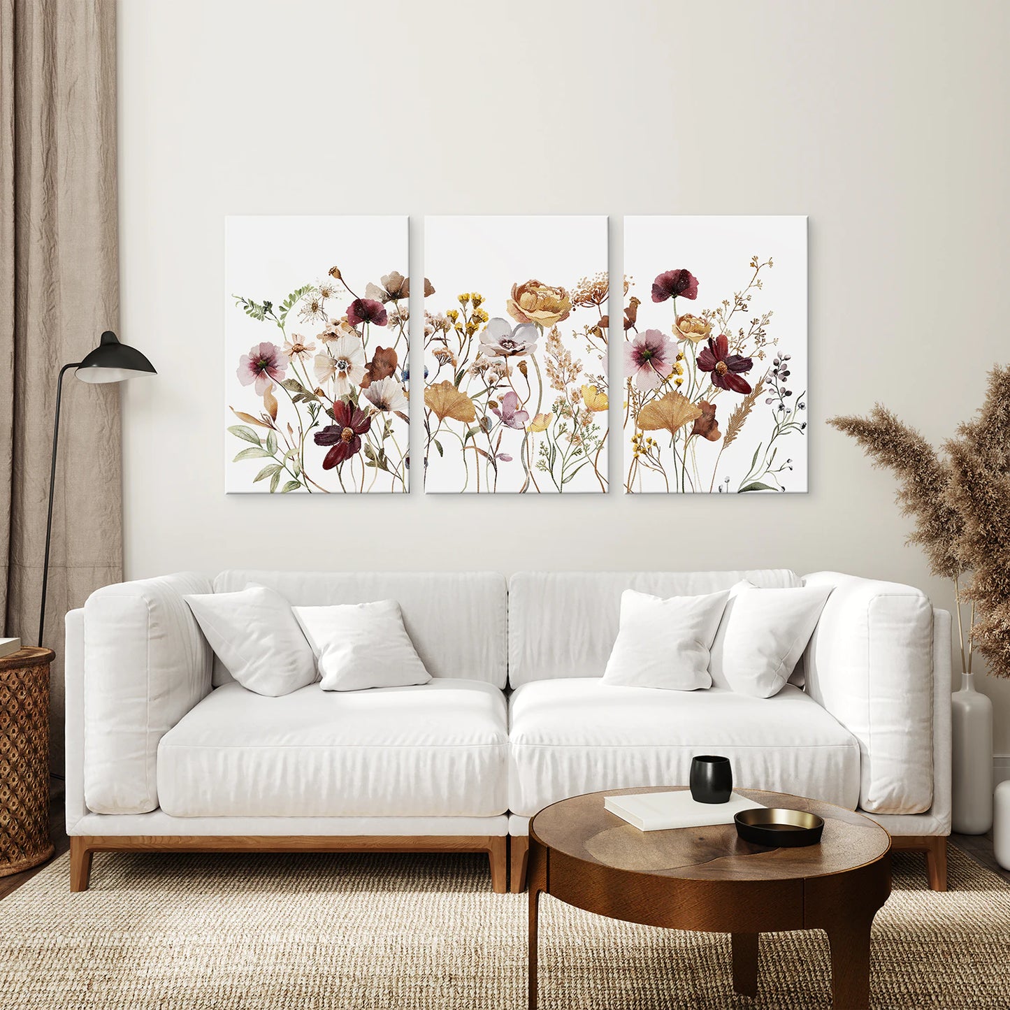 3 Piece Brown and Red Wildflower Wall Art Set