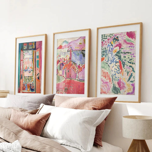 Set of 3 Henri Matisse Posters. Watercolor Landscape. Thinwood Frame with Mat. Bedroom