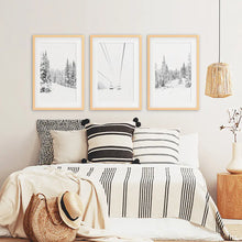 Load image into Gallery viewer, Winter Black White Wall Art Set. Ski Lift, Snowy Forest. Wood Frames with Mat
