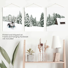 Load image into Gallery viewer, Winter Nature Triptych Set. Reindeer, Log Cabin. Unframed Prints
