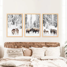 Load image into Gallery viewer, Winter Animals Wall Art Set of 3. Buffalo, Deer, Goat. Wood Frames

