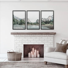 Load image into Gallery viewer, Yosemite Valley, California. US National Park Wall Art. Photo Triptych in Black Frames
