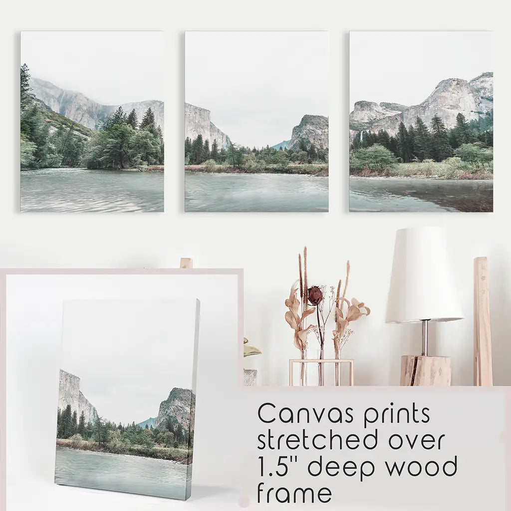 Yosemite Valley, California. US National Park Wall Art. Photo Triptych Printed on Canvas